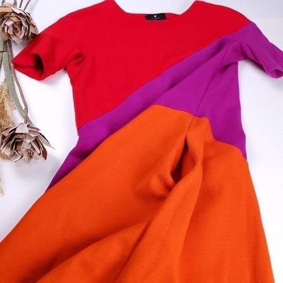Lisa Perry Casual Coral Color Block Wool Dress 0 - Picture 5 of 16
